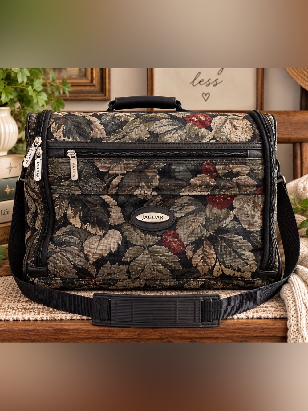 Vintage Jaguar Floral Tapestry Weekender Travel Bag